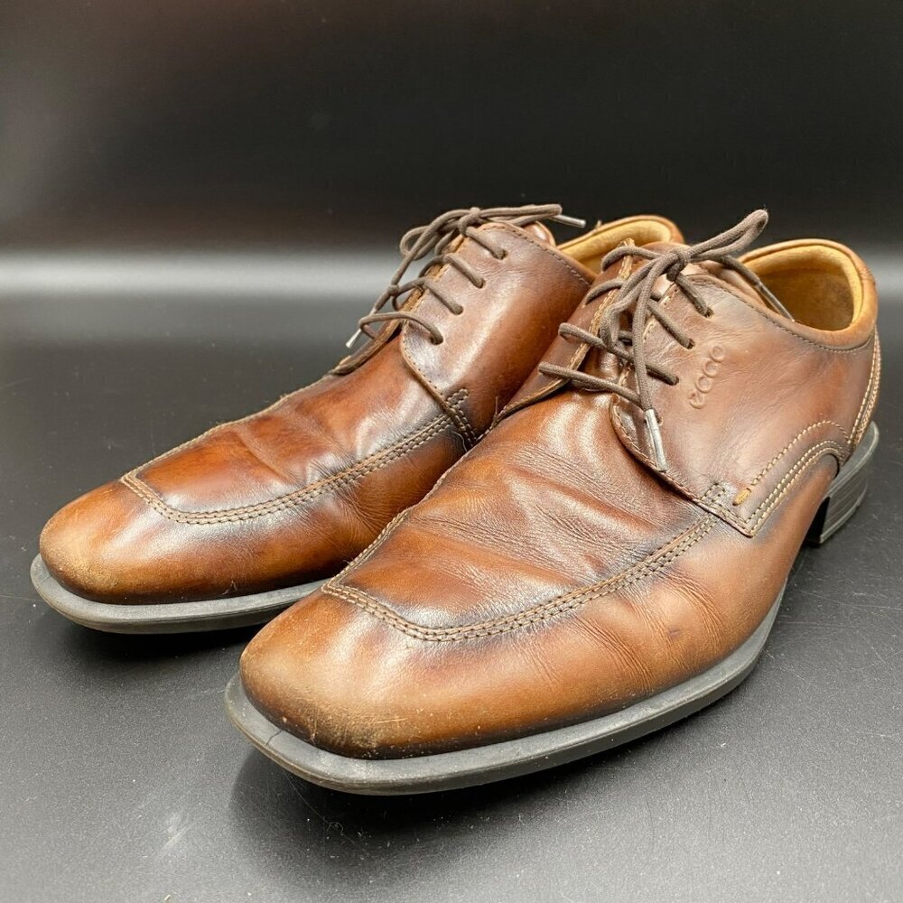 Ecco Leather Brown Lace-Up Extra Wide Shoes Men's Size 44/U.S. 10.5